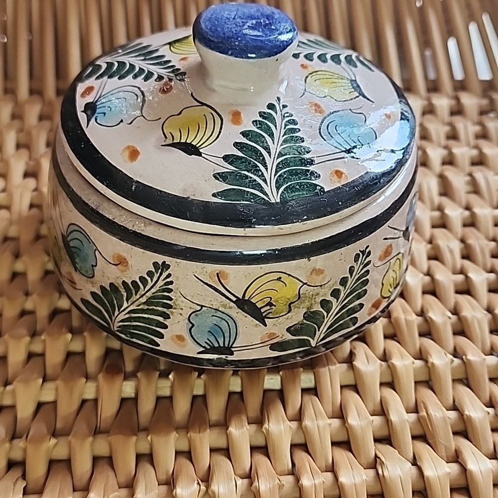 Vintage Mexican Pottery Lidded Bowl